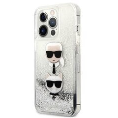 Karl Lagerfeld skysti blizgučiai Karl & Choupette Head dėklas, skirtas iPhone 13 Pro Max (sidabras) kaina ir informacija | Telefono dėklai | pigu.lt