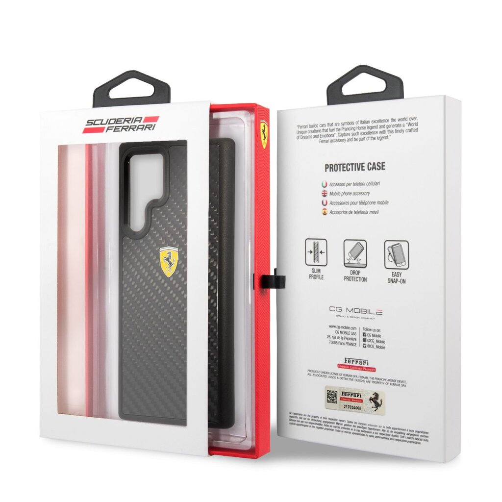 Ferrari Real Carbon Hard Case skirtas Samsung Galaxy S22 Ultra, juodas цена и информация | Telefono dėklai | pigu.lt