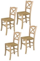 Tommychairs - Набор из 4 стульев CROSS из бука белого анилина, сиденьем обтянутым тканью цвет палевого цена и информация | Стулья для кухни и столовой | pigu.lt