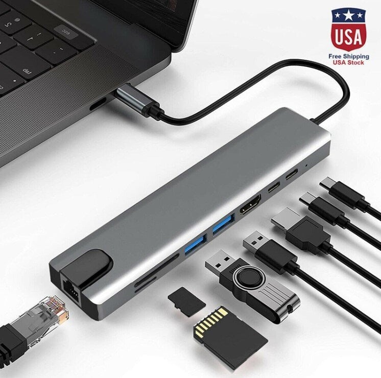 USB-C HDMI RJ45 Ethernet SD šakotuvas 9in1, skirtas Macbook Air Pro M1 Zenwire цена и информация | Adapteriai, USB šakotuvai | pigu.lt