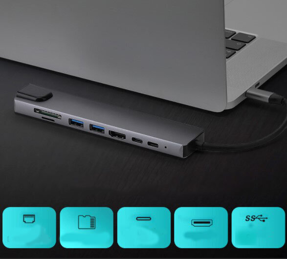 USB-C HDMI RJ45 Ethernet SD šakotuvas 9in1, skirtas Macbook Air Pro M1 Zenwire kaina ir informacija | Adapteriai, USB šakotuvai | pigu.lt