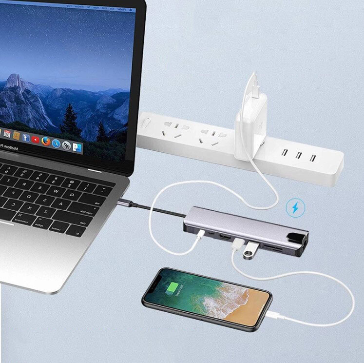 USB-C HDMI RJ45 Ethernet SD šakotuvas 9in1, skirtas Macbook Air Pro M1 Zenwire kaina ir informacija | Adapteriai, USB šakotuvai | pigu.lt