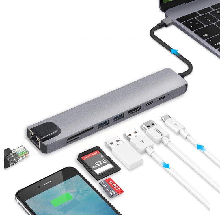 USB-C HDMI RJ45 Ethernet SD šakotuvas 9in1, skirtas Macbook Air Pro M1 Zenwire kaina ir informacija | Adapteriai, USB šakotuvai | pigu.lt