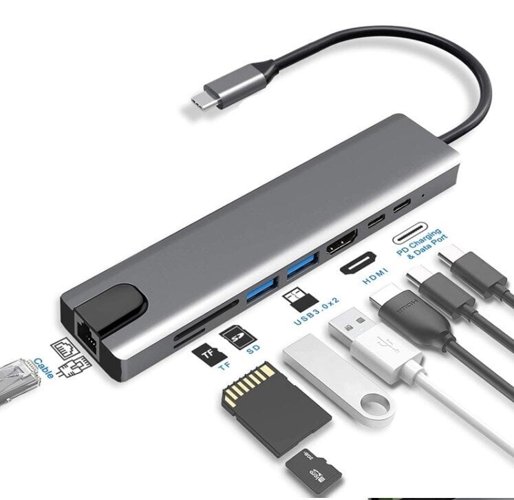 USB-C HDMI RJ45 Ethernet SD šakotuvas 9in1, skirtas Macbook Air Pro M1 Zenwire цена и информация | Adapteriai, USB šakotuvai | pigu.lt