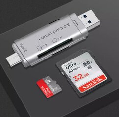 Kortelių skaitytuvas SD MicroSD TF USB 3.0 USB-C OTG 5Gb/s цена и информация | Карты памяти для телефонов | pigu.lt