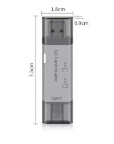 Kortelių skaitytuvas SD MicroSD TF USB 3.0 USB-C OTG 5Gb/s kaina ir informacija | Atminties kortelės telefonams | pigu.lt