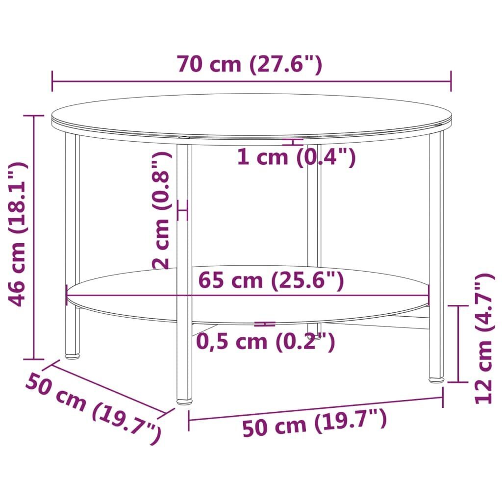 Kavos staliukas vidaXL, 70 cm, juodas kaina ir informacija | Kavos staliukai | pigu.lt