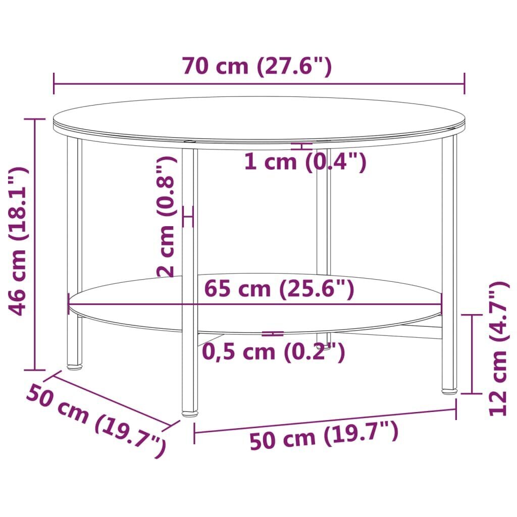 Kavos staliukas vidaXL, 70 cm, juodas цена и информация | Kavos staliukai | pigu.lt