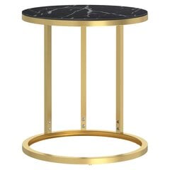 vidaXL Šoninis staliukas, auksinis/marmuro, 45cm, grūdintas stiklas kaina ir informacija | Kavos staliukai | pigu.lt