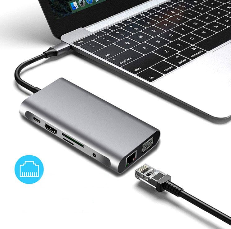 USB-C HUB 11in1 adapteris HDMI 4K VGA Gigabit Ethernet RJ45 lizdas SD mini Jack Macbook Pro/Air M1 Zenwire kaina ir informacija | Adapteriai, USB šakotuvai | pigu.lt