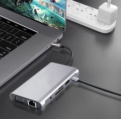 USB-C HUB 11in1 adapteris HDMI 4K VGA Gigabit Ethernet RJ45 lizdas SD mini Jack Macbook Pro/Air M1 Zenwire kaina ir informacija | Zenwire Kompiuterinė technika | pigu.lt