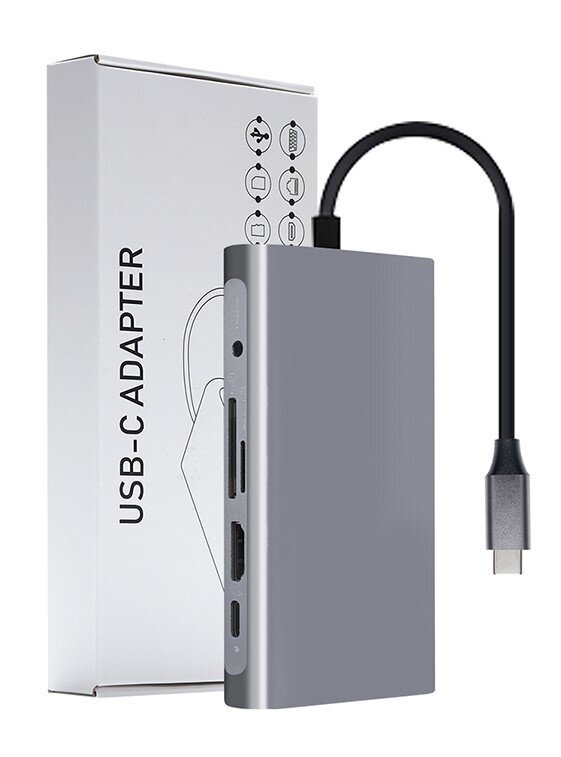 USB-C HUB 11in1 adapteris HDMI 4K VGA Gigabit Ethernet RJ45 lizdas SD mini Jack Macbook Pro/Air M1 Zenwire цена и информация | Adapteriai, USB šakotuvai | pigu.lt