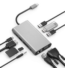 USB-C HUB 11in1 adapteris HDMI 4K VGA Gigabit Ethernet RJ45 lizdas SD mini Jack Macbook Pro/Air M1 Zenwire kaina ir informacija | Zenwire Kompiuterinė technika | pigu.lt