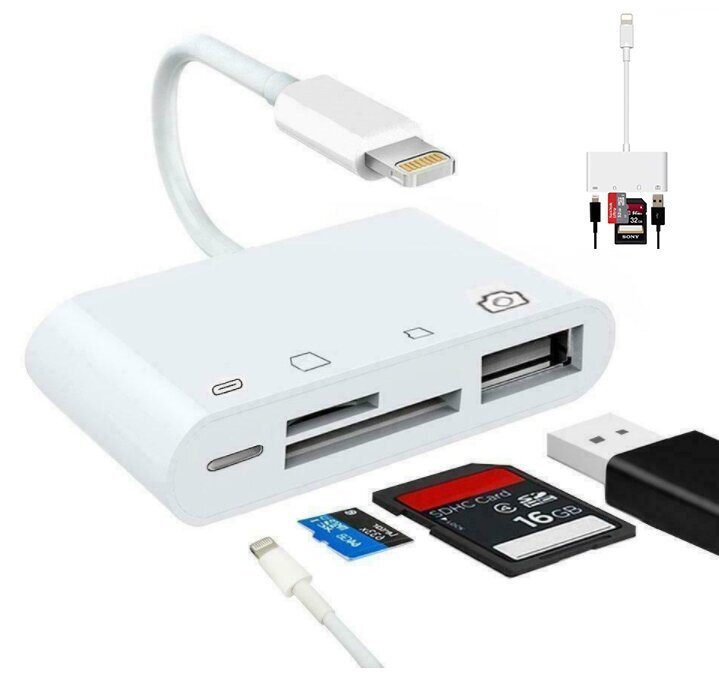 Lightning kortelių skaitytuvas micro SD USB iPhone kaina ir informacija | Adapteriai, USB šakotuvai | pigu.lt