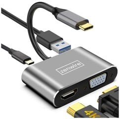 USB-C 4W1 USB-C 4W1 HDMI 4K VGA USB Zenwire kaina ir informacija | Zenwire Kompiuterinė technika | pigu.lt