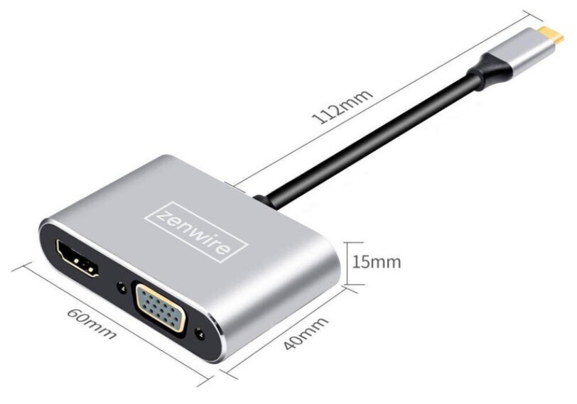 USB-C 4W1 USB-C 4W1 HDMI 4K VGA USB Zenwire kaina ir informacija | Adapteriai, USB šakotuvai | pigu.lt