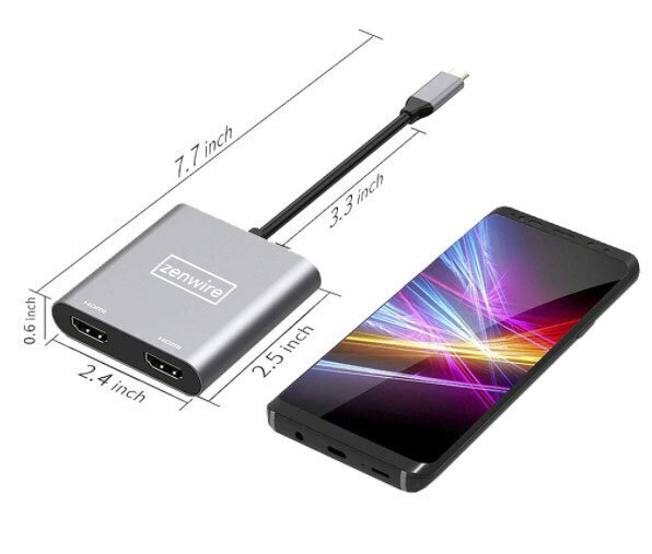 USB-C 4W1 adapterio šakotuvas 2x HDMI 4K USB Zenwire kaina ir informacija | Adapteriai, USB šakotuvai | pigu.lt