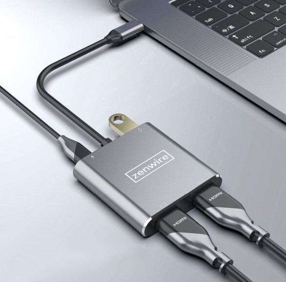 USB-C 4W1 adapterio šakotuvas 2x HDMI 4K USB Zenwire kaina ir informacija | Adapteriai, USB šakotuvai | pigu.lt