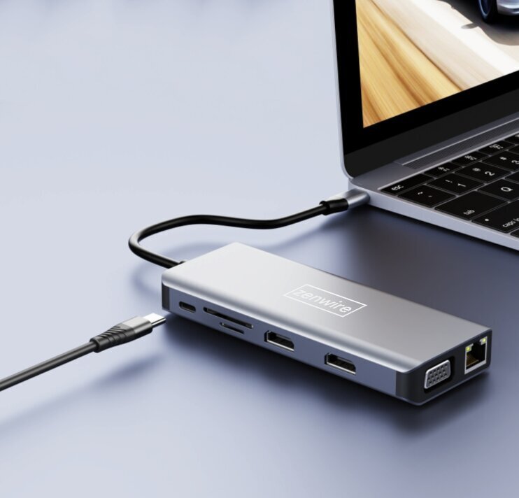 Adapteris HUB 12in1 USB-C 2x HDMI VGA USB lizdas SD LAN kaina ir informacija | Adapteriai, USB šakotuvai | pigu.lt