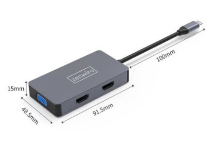 Adapteris HUB 5W1 USB-C 2x HDMI 4K VGA USB 3.0 PD ZW Macbook Pro M1 kaina ir informacija | Adapteriai, USB šakotuvai | pigu.lt