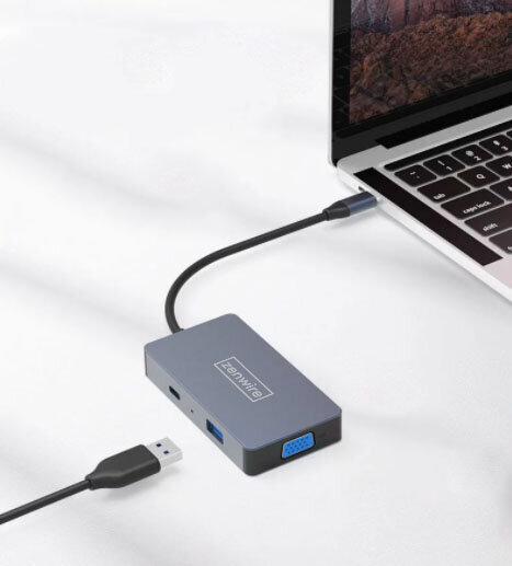 Adapteris HUB 5W1 USB-C 2x HDMI 4K VGA USB 3.0 PD ZW Macbook Pro M1 цена и информация | Adapteriai, USB šakotuvai | pigu.lt