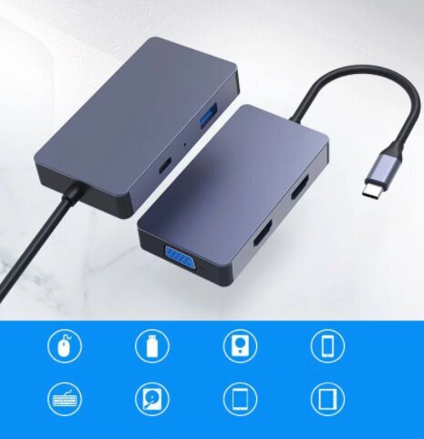 Adapteris HUB 5W1 USB-C 2x HDMI 4K VGA USB 3.0 PD ZW Macbook Pro M1 цена и информация | Adapteriai, USB šakotuvai | pigu.lt