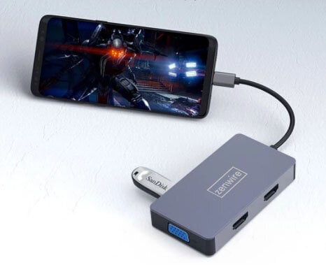 Adapteris HUB 5W1 USB-C 2x HDMI 4K VGA USB 3.0 PD ZW Macbook Pro M1 kaina ir informacija | Adapteriai, USB šakotuvai | pigu.lt