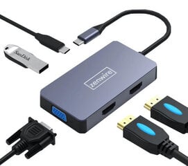 Adapteris HUB 5W1 USB-C 2x HDMI 4K VGA USB 3.0 PD ZW Macbook Pro M1 цена и информация | Адаптеры, USB-разветвители | pigu.lt