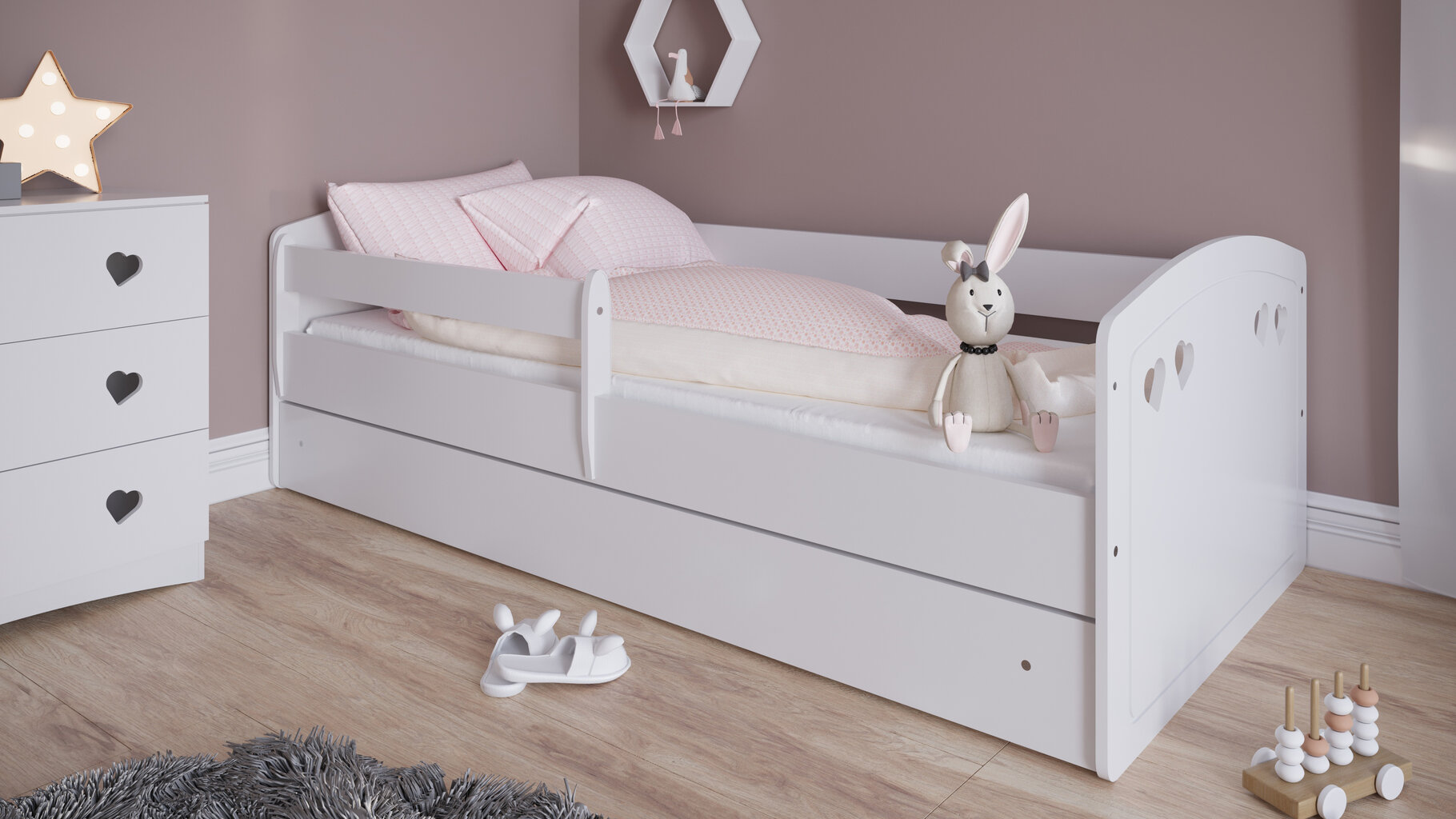 Vaikiška lova su čiužiniu Kocot Kids Julia, 80x140 cm, balta kaina ir informacija | Vaikiškos lovos | pigu.lt
