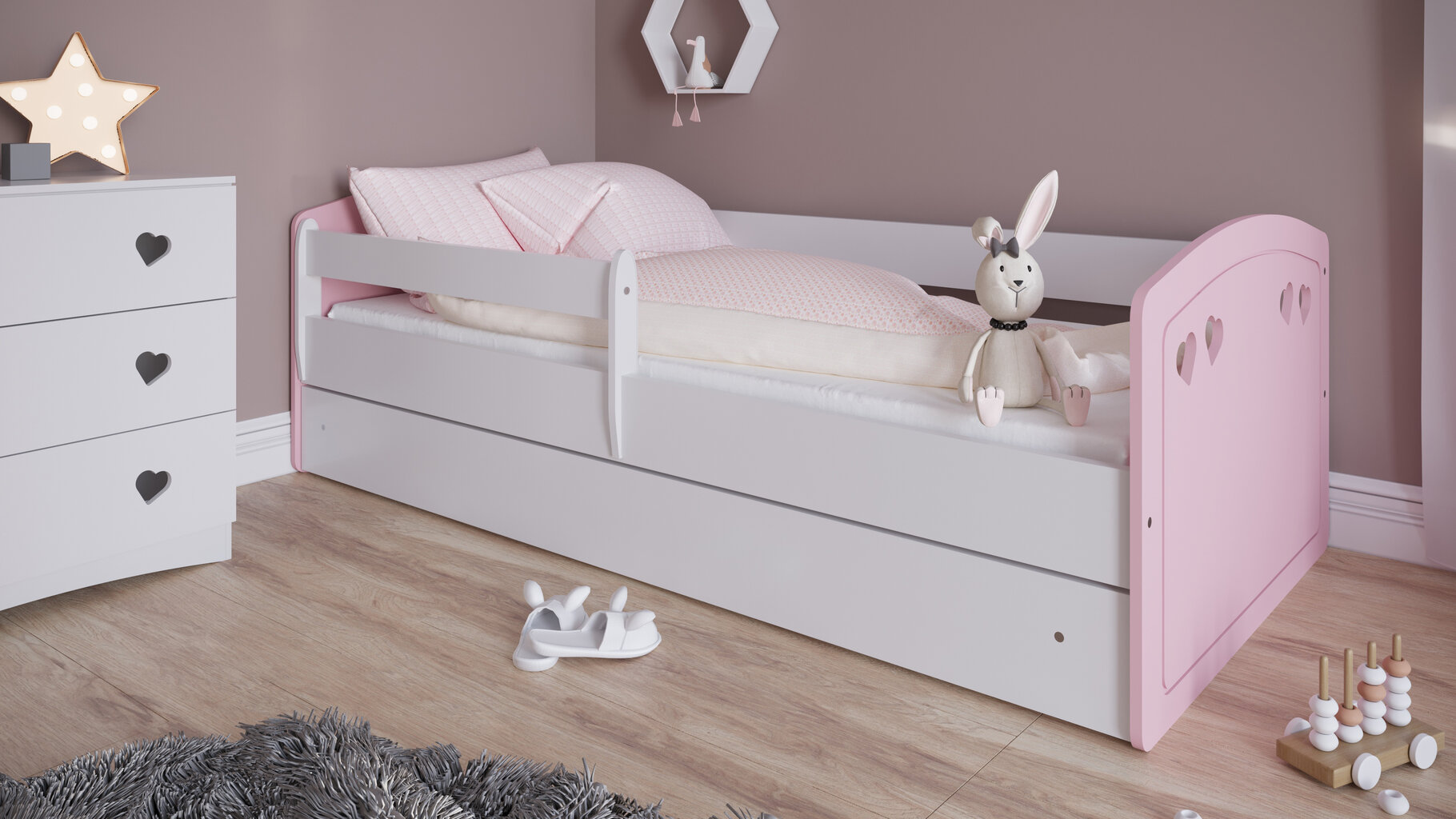 Vaikiška lova su čiužiniu Kocot Kids Julia, 80x160 cm, rožinė/balta kaina ir informacija | Vaikiškos lovos | pigu.lt