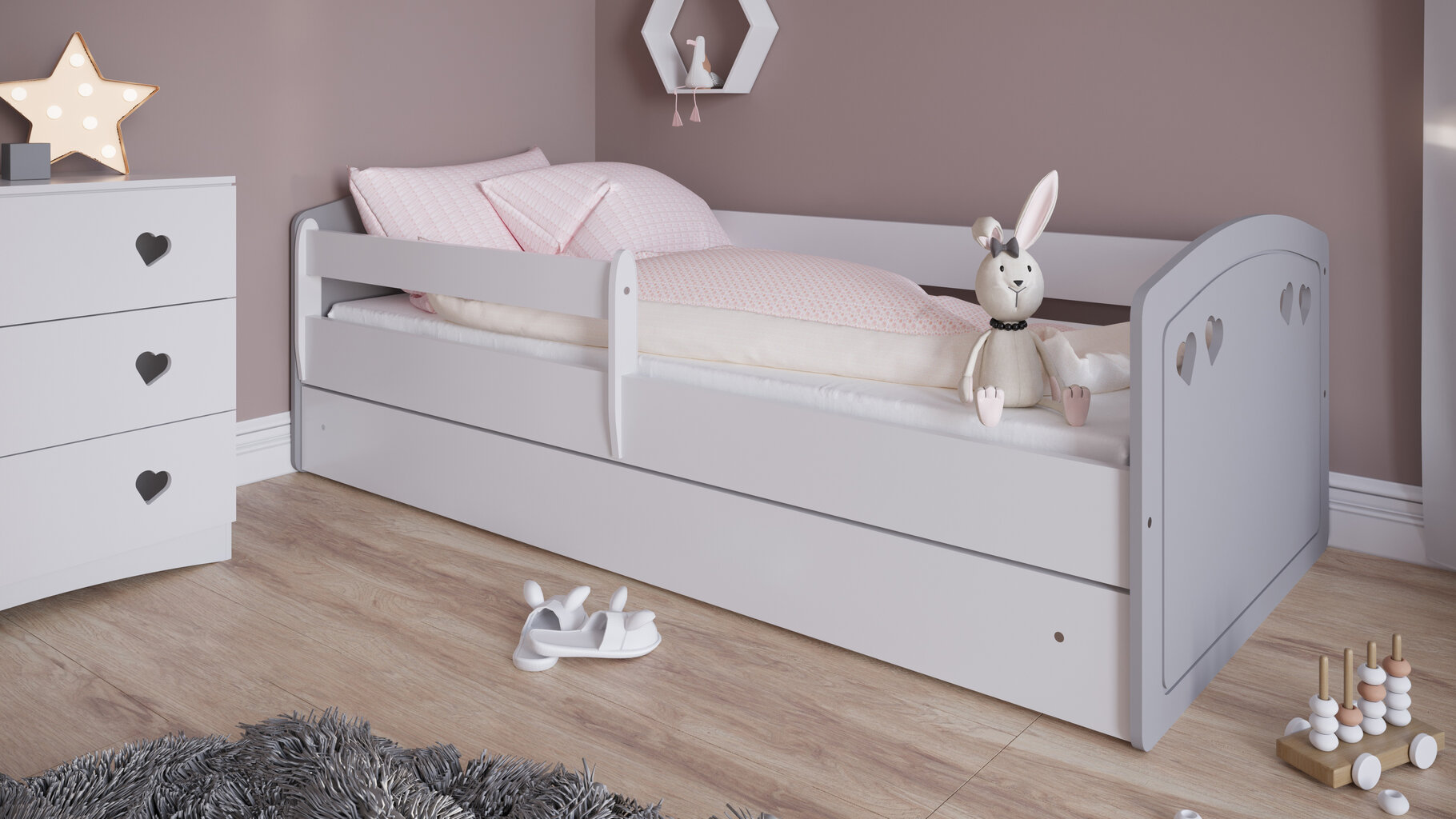 Vaikiška lova su čiužiniu Kocot Kids Julia, 80x180 cm, pilka/balta kaina ir informacija | Vaikiškos lovos | pigu.lt