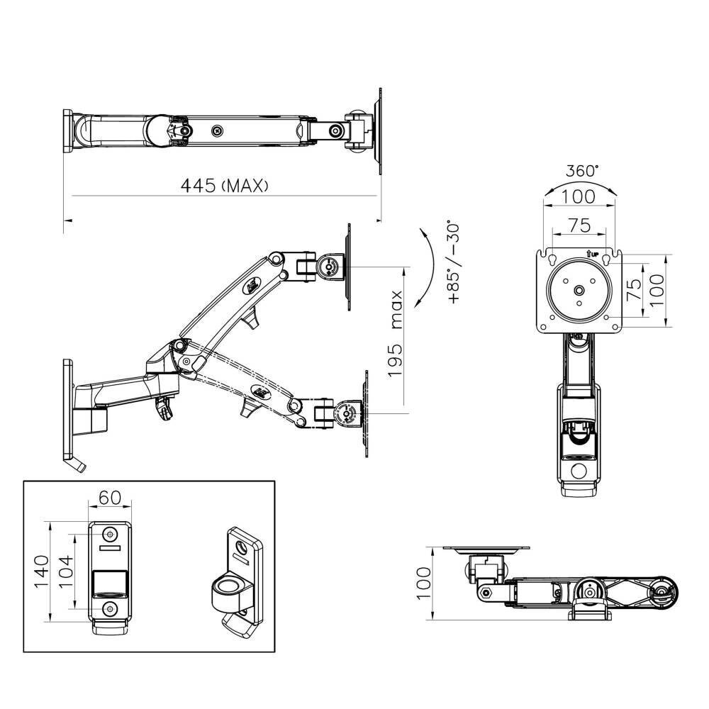 F150 17''-35''(iki10 kg, VESA iki 10*10sm) kaina ir informacija | Monitorių laikikliai | pigu.lt