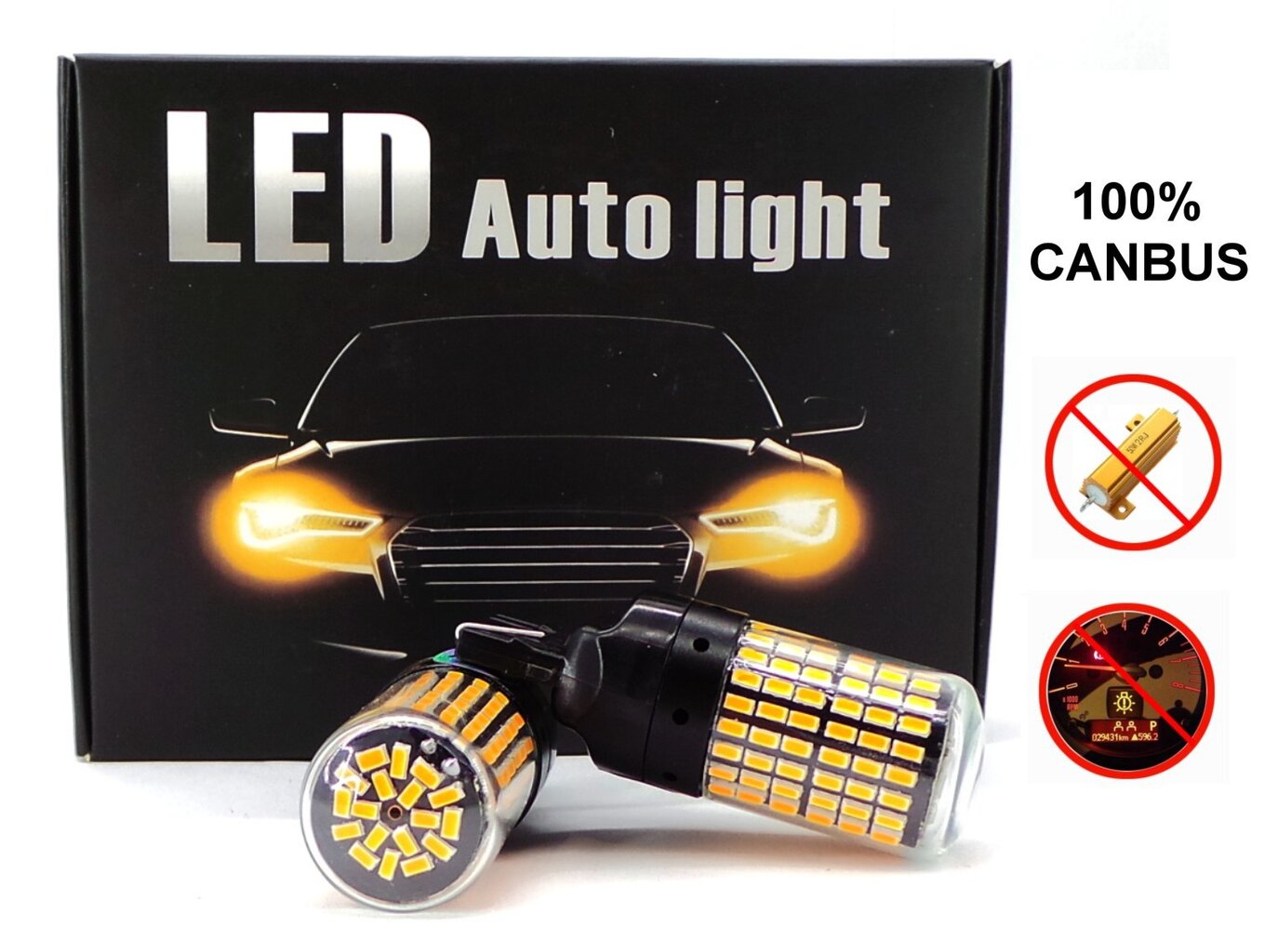 W21W LED lemputės 2x 7440 12-24V CANBUS oranžinės spalvos PREMIUM kaina ir informacija | Automobilių lemputės | pigu.lt