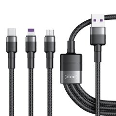 XO cable NB-Q191 3w1 USB - Lightning + USB-C + microUSB 1,2 m 40W black цена и информация | Кабели для телефонов | pigu.lt
