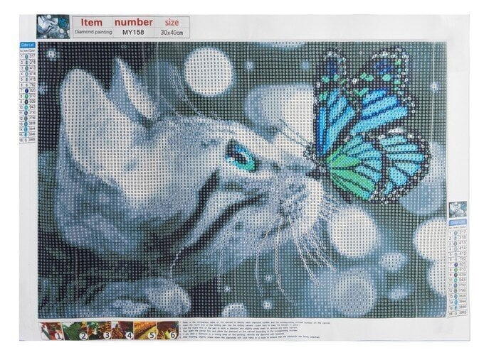 Deimantinė mozaika, 30x40, kačiukas su drugeliu цена и информация | Deimantinės mozaikos | pigu.lt