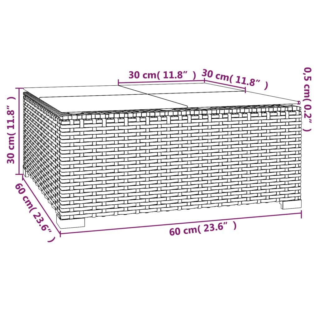 vidaXL Sodo kavos staliukas, juodas, 60x60x30cm, poliratanas/stiklas kaina ir informacija | Lauko stalai, staliukai | pigu.lt