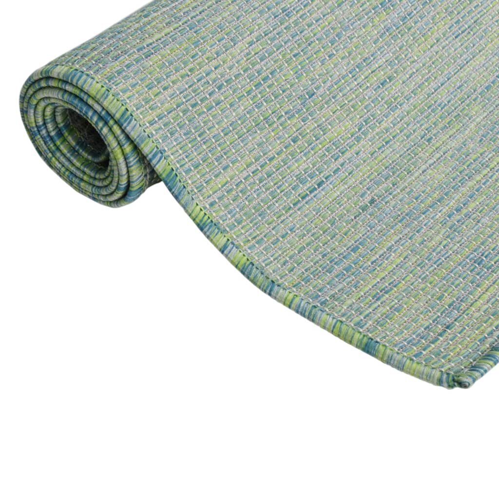 vidaXL Lauko kilimėlis, turkio spalvos, 160x230cm, plokščio pynimo kaina ir informacija | Kilimai | pigu.lt