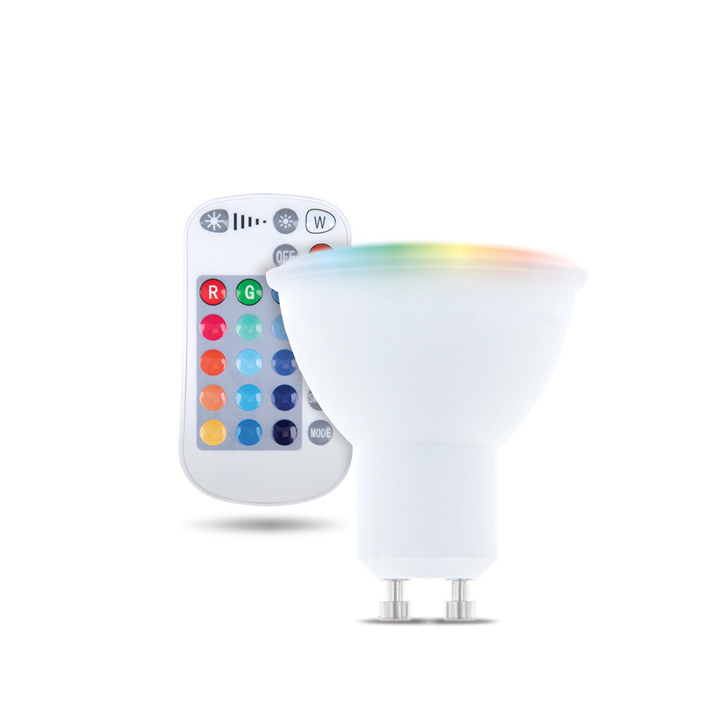 5w GU10 RGB balta lemputė su nuotolinio valdymo pulteliu цена и информация | Elektros lemputės | pigu.lt