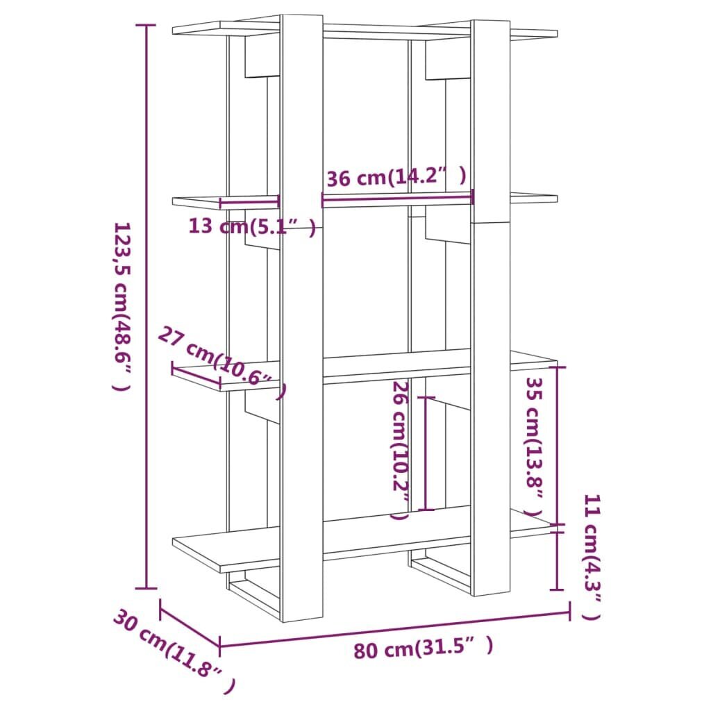 vidaXL Spintelė knygoms/kambario pertvara, betono pilka, 80x30x123,5cm kaina ir informacija | Lentynos | pigu.lt