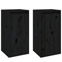 vidaXL Sieninės spintelės, 2vnt., juodos, 30x30x60cm, pušies masyvas kaina ir informacija | Lentynos | pigu.lt