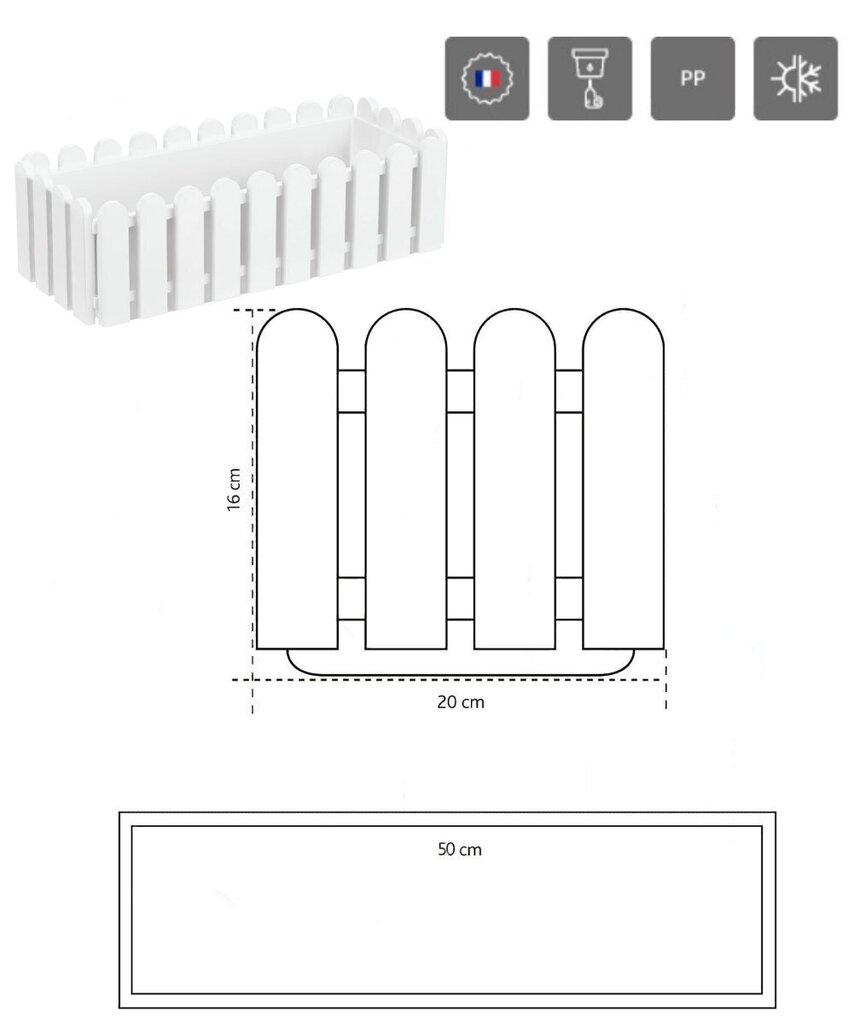 Dėžė gėlėms 50x20x16,5 cm Landhaus su automatine laistymo sistema, kantri stiliaus, balta kaina ir informacija | Loveliai | pigu.lt