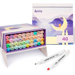 Dvipusiai markeriai - flomasteriai ARRTX Alp, 40 spalvų, pastelinių atspalvių kaina ir informacija | Piešimo, tapybos, lipdymo reikmenys | pigu.lt