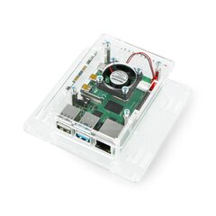 Dėklas skirtas Raspberry Pi 4B - akrilas Vesa V2 + ventiliatorius - skaidrus kaina ir informacija | Atviro kodo elektronika | pigu.lt