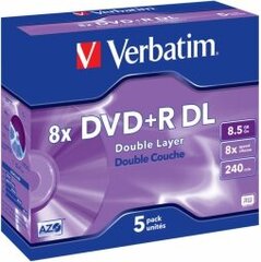 Matricas DVD+R DL Verbatim 8.5GB Double Layer 8x AZO, 5 vienetai, Jewel kaina ir informacija | Vinilinės plokštelės, CD, DVD | pigu.lt