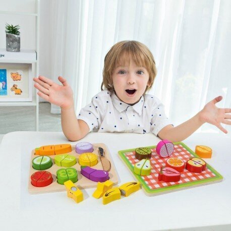 Medinė vaikiška vaisių pjaustymo lenta Tooky Toy kaina ir informacija | Lavinamieji žaislai | pigu.lt