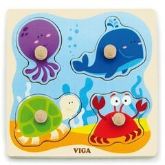 Medinė dėlionė Viga Jūros gyvūnai kaina ir informacija | Žaislai kūdikiams | pigu.lt