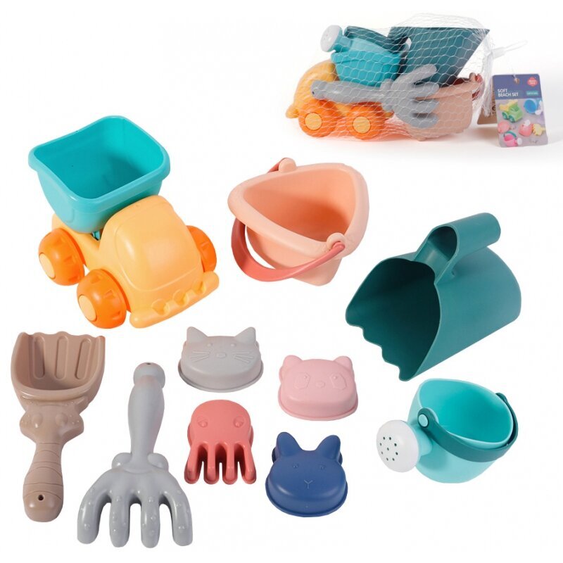 Smėlio žaislų rinkinys kibire Woopie Sand Toys, su mašinėle, 10vnt kaina ir informacija | Vandens, smėlio ir paplūdimio žaislai | pigu.lt