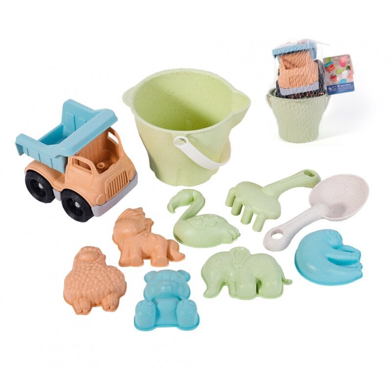 Smėlio kibirų komplektas Woopie Green, su mašinėle kaina ir informacija | Vandens, smėlio ir paplūdimio žaislai | pigu.lt