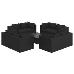 Садовый комплект с подушками из 9 частей, черный цена и информация | Комплекты уличной мебели | pigu.lt