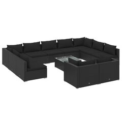 vidaXL Sodo komplektas su pagalvėlėmis, 12 dalių, juodas, poliratanas kaina ir informacija | Lauko baldų komplektai | pigu.lt